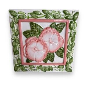 Vintage Treasure Craft Pink Green Floral Trivet Decor Wall Art Ceramic Tile